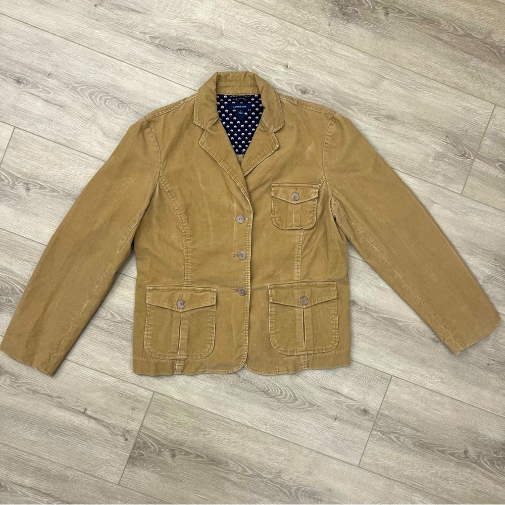 Lands End Jacket Blazer 14 Brown Corduroy Suit Sport Coat Riding